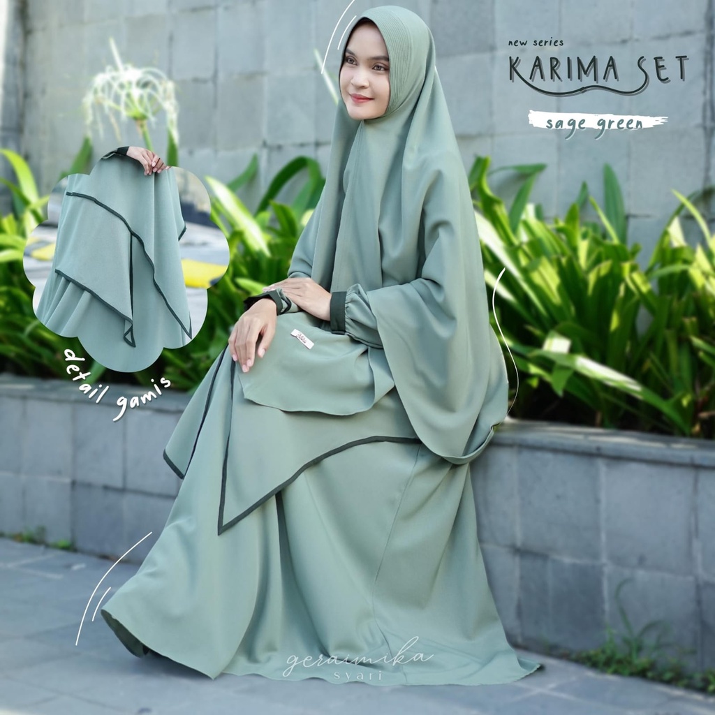 Gamis syari setelan jilbab panjang + cadar Karima set