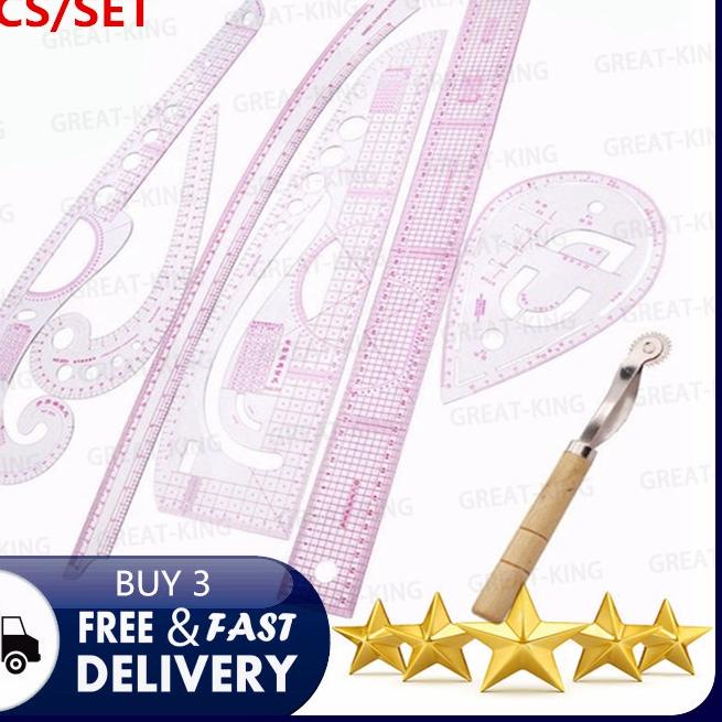 

✲ 7PCS/SET tailor ruler Clear measuring kit sewing drawing Yardstick ruler sleeve French arm curve set Paddle Whee ruler set ♡