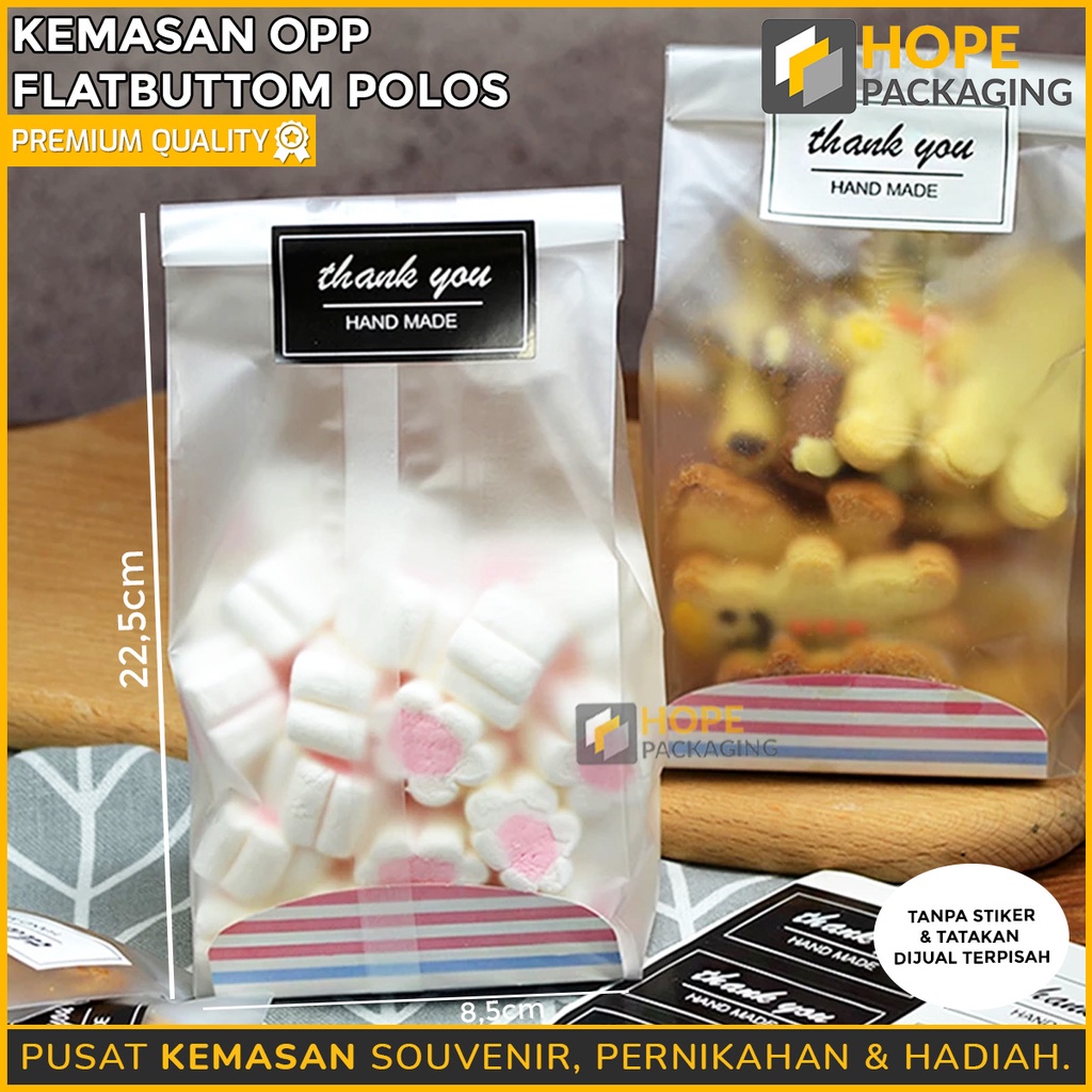 [ isi 5 pcs ] Kemasan OPP Flatbottom Polos uk. M 23cm x 8.5 cm Untuk Roti / Snack / Permen