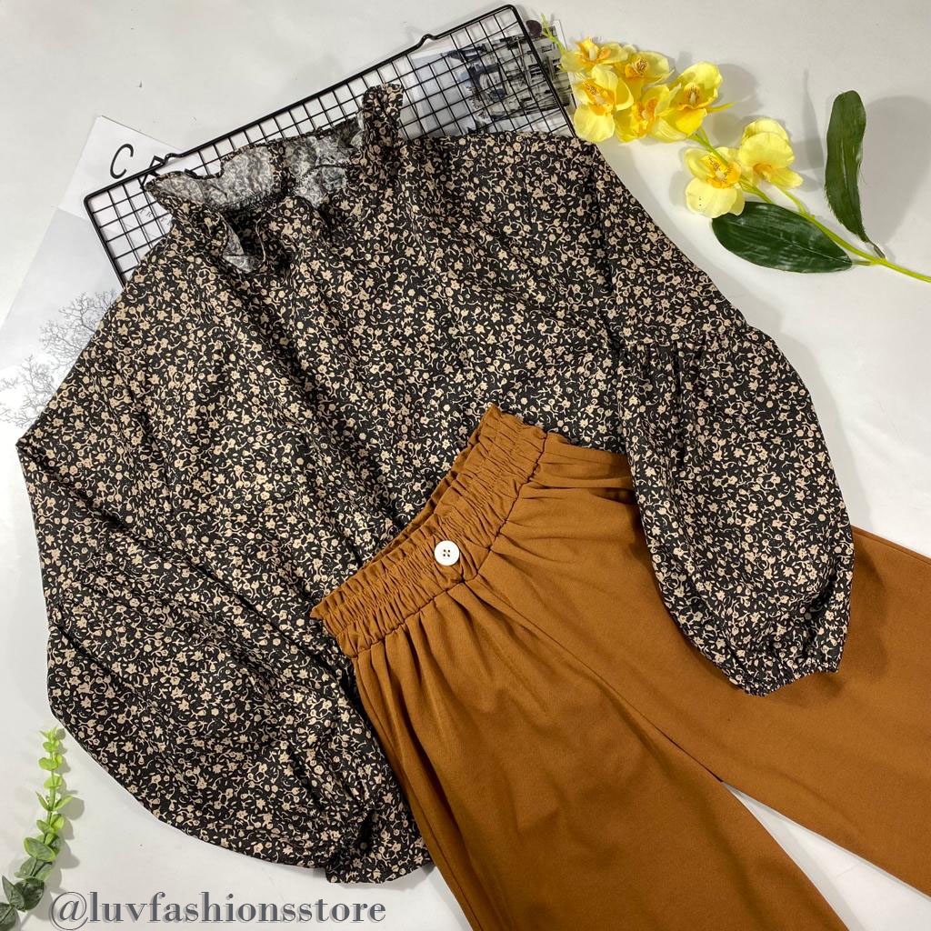 IL - SETELAN BLOUSE MOTIF FLORAL TERBARU / SET KULOT KANCING CREPE ATASAN BLOUSE WANITA