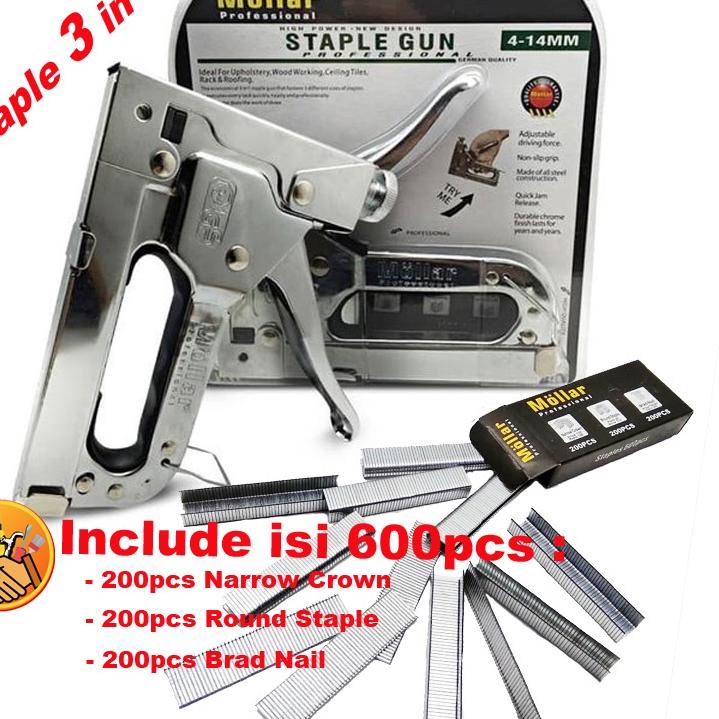 

➼ Staple Gun Tembak Tacker Staples Stepler Hekter mollar 3in1 jok kulit kardus ♢