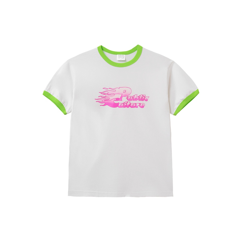 PUBLIC CULTURE - Turbo White Apple Green Ringer Tee