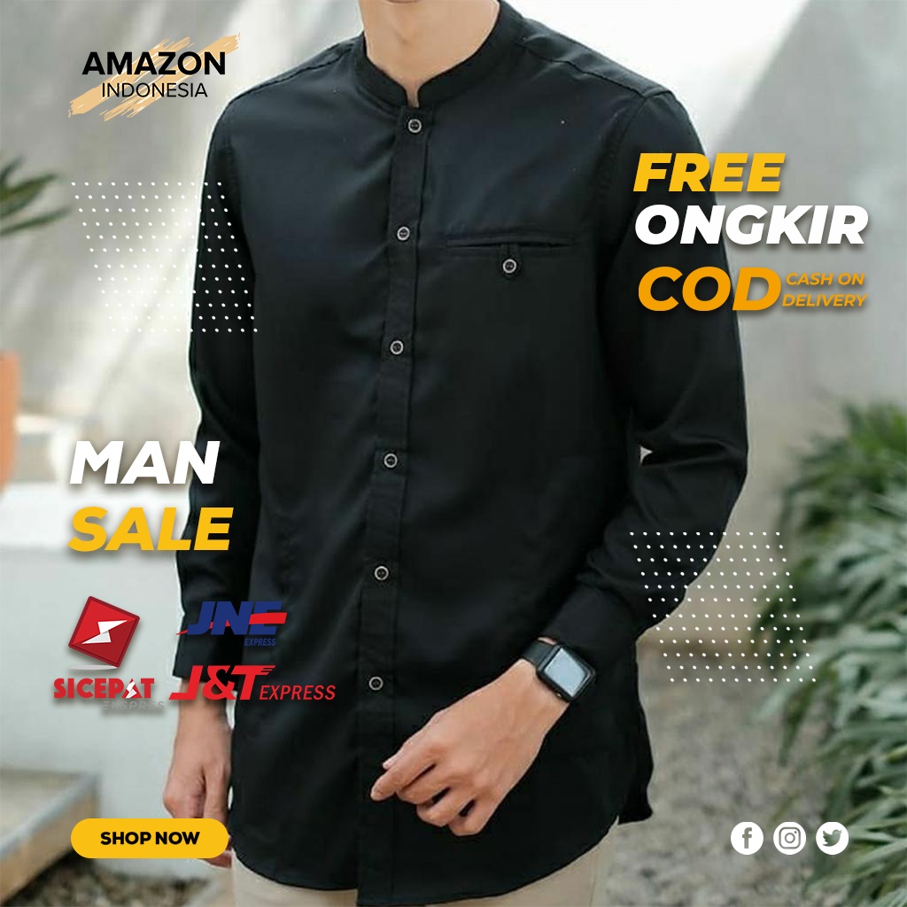 Baju Koko Pria Lengan Panjang Motif Polos Warna Hitam Toyobo - Baju Koko Pria Dewasa - Busana Muslim Pria - Baju Lebaran Pria - Koko Pria Dewasa - Muslim Pria - Baju Kokoh - Baju Koko Batik - Koko Batik Pria - Alqorni - Baju Ramadhan - Seragam Hadroh