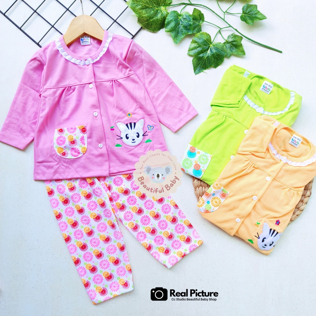 Baby.ou - Setelan Baju Bayi Lengan Panjang Celana Panjang Motif Bordir Cat / Setelan Piyama Bayi Perempuan 3-12 Bulan / Baju Bayi Perempuan Yeiko