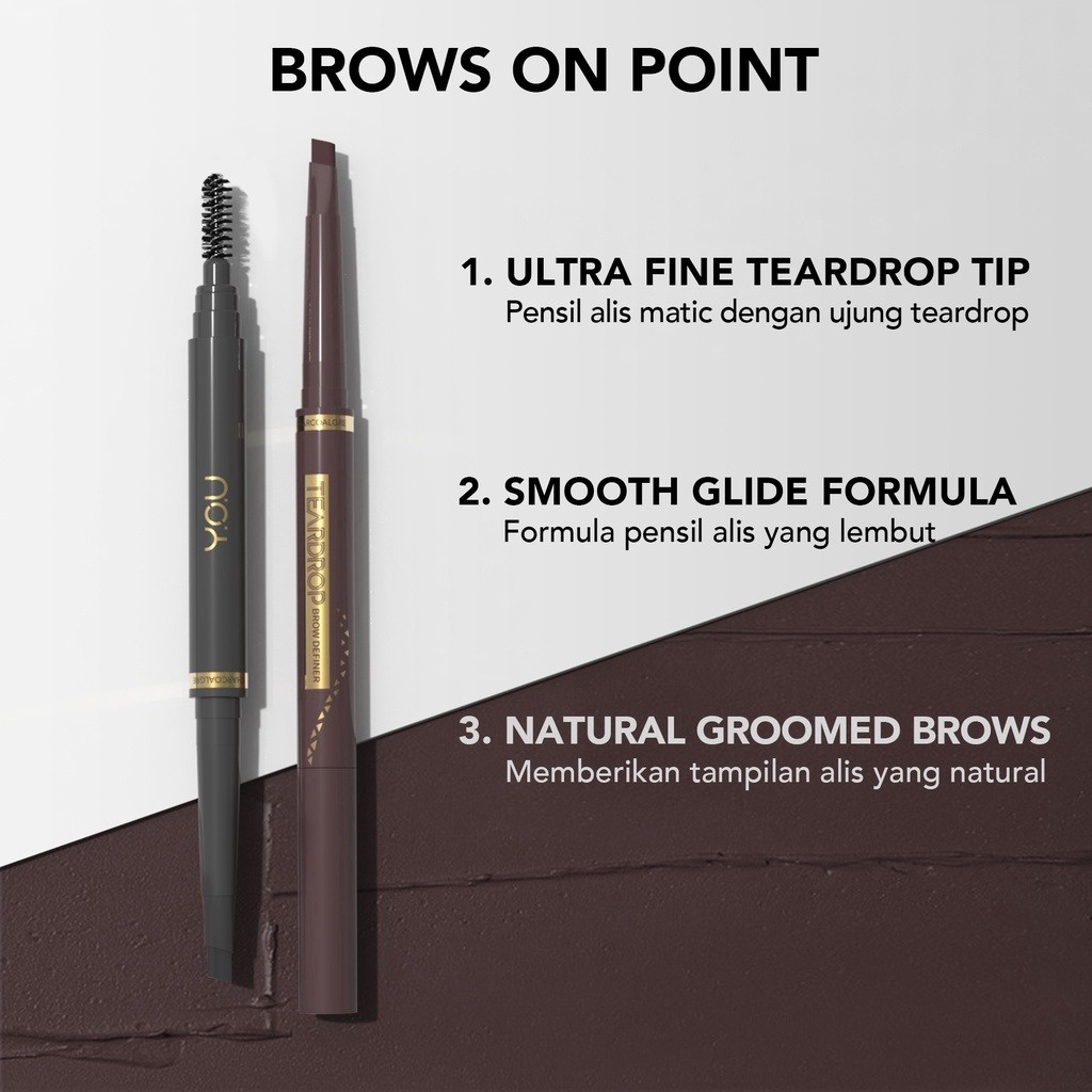 YOU Teardrop Brow Definer | Pensil Alis Waterproof | Pigmented Tahan Lama