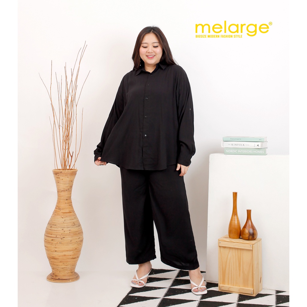 MELARGE - Stelan Katun Rayon Polos Ukuran Jumbo Wanita Bigsize Warna Hitam