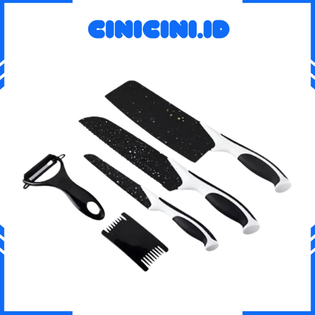 [ Cinicini ] Set Pisau Dapur Hitam J13 Isi 5Pcs
