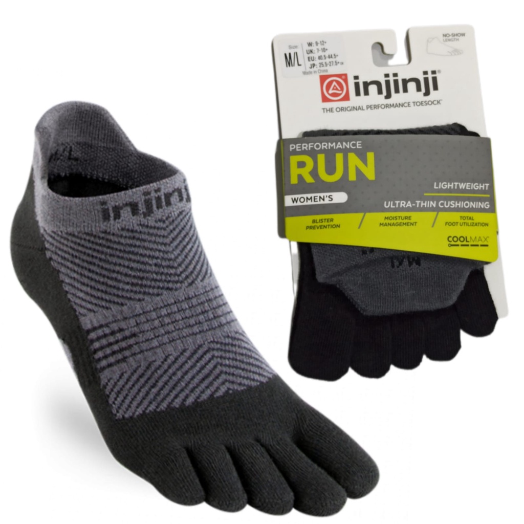 Injinji Performance Run Lightweight  No-Show - Size M kaos kaki anti blister - WOMEN BLACK STRIPES