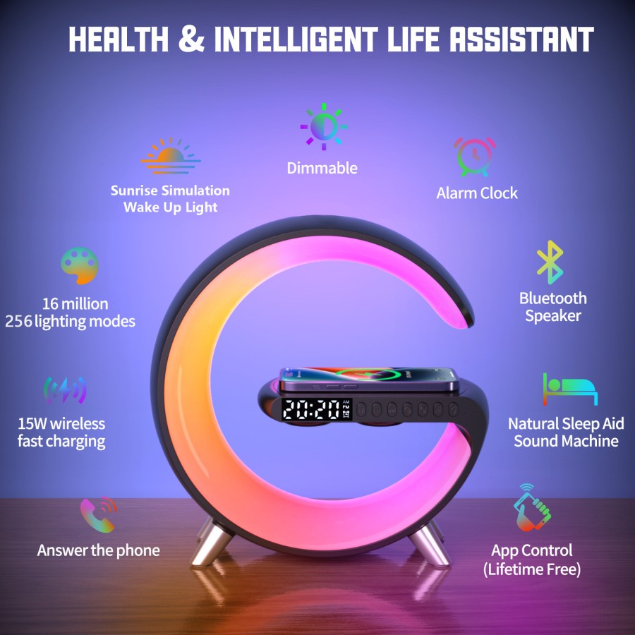 AMPHY Jam Bluetooth Speaker Smart Ambient Light Wireless Charger Clock ALL FOR WORK