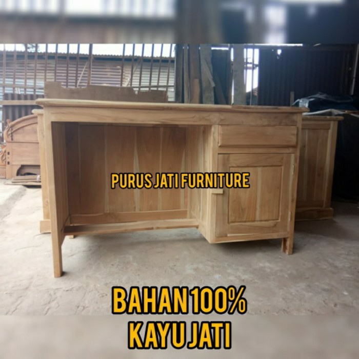 PJ1 Meja Kerja Kantor Jati Mentahan Minimalis Harga Murah