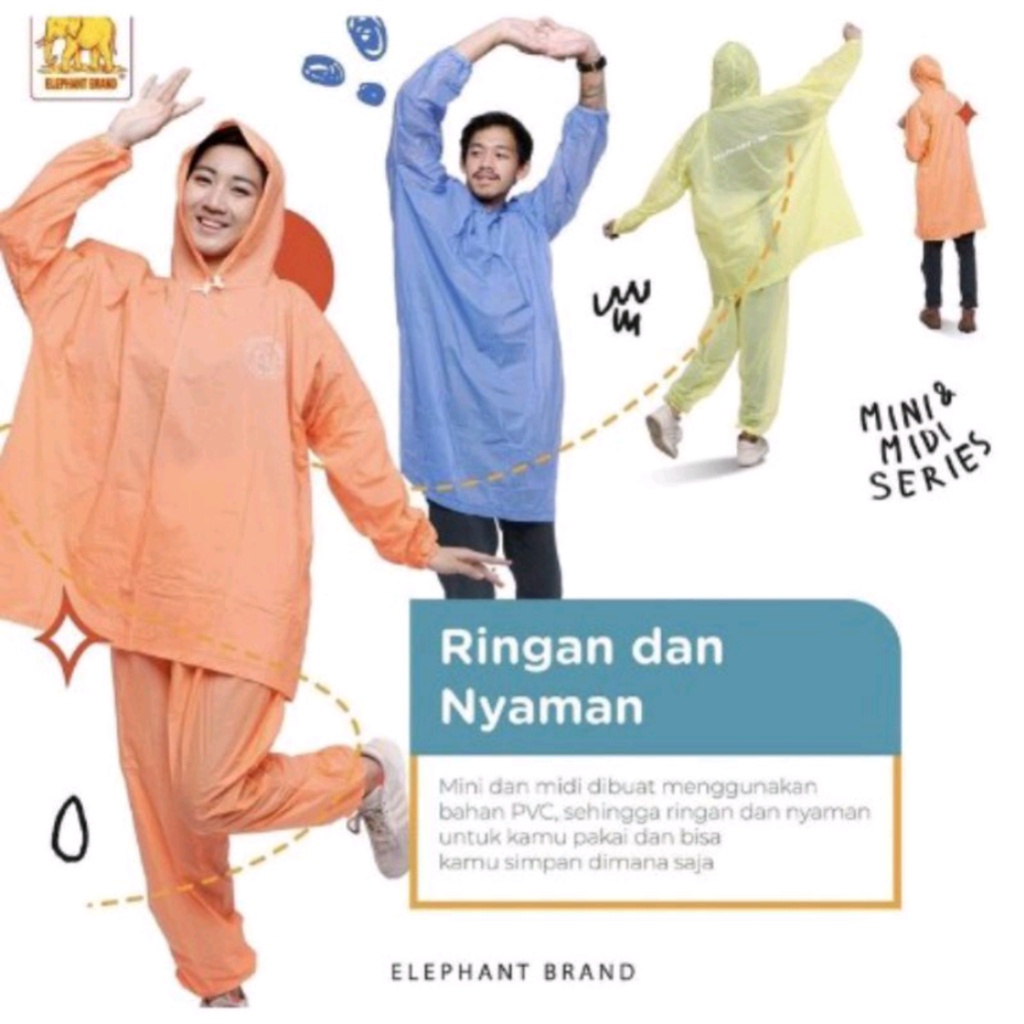 MIDI Jas Hujan Jaket Celana Kekinian Elephant Brand Merk Gajah
