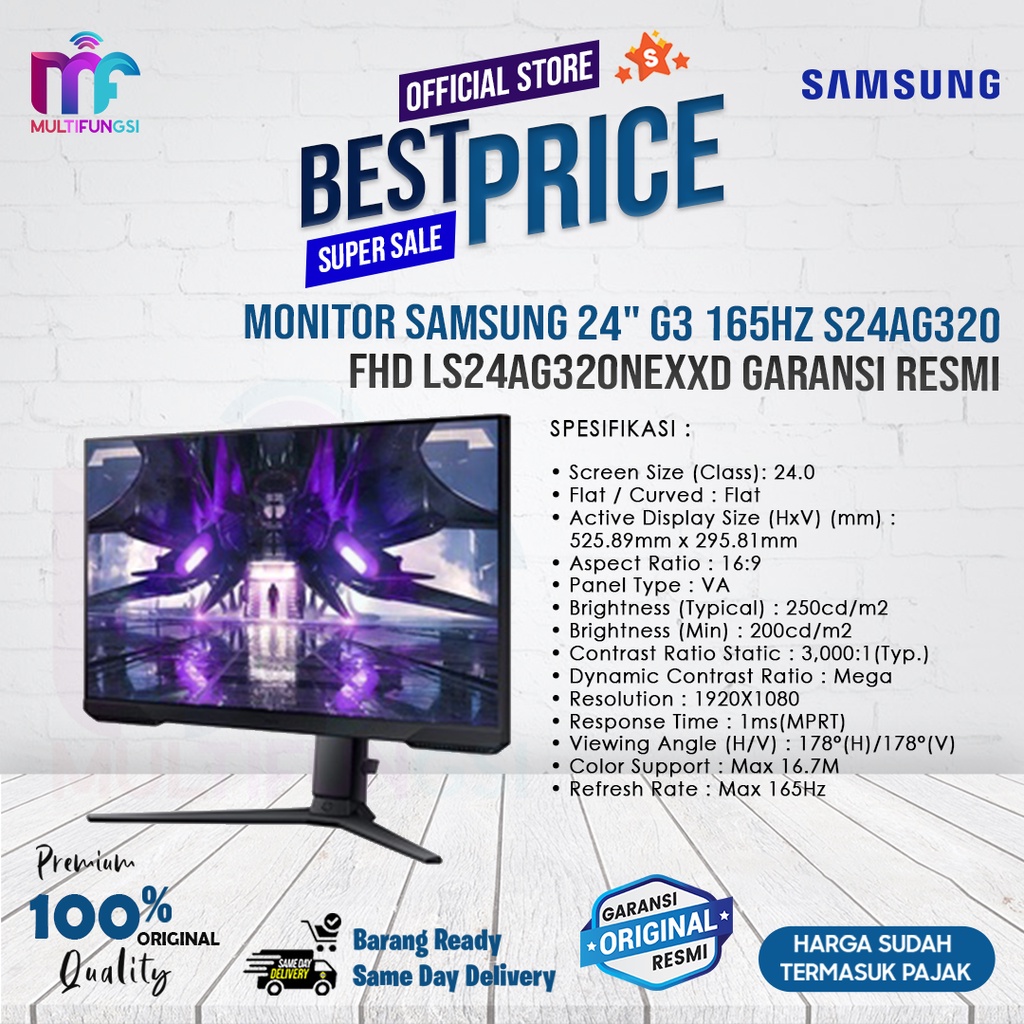 Monitor Samsung 24&quot; G3 165Hz S24AG32 FHD LS24AG320NEXXD Garansi Resmi