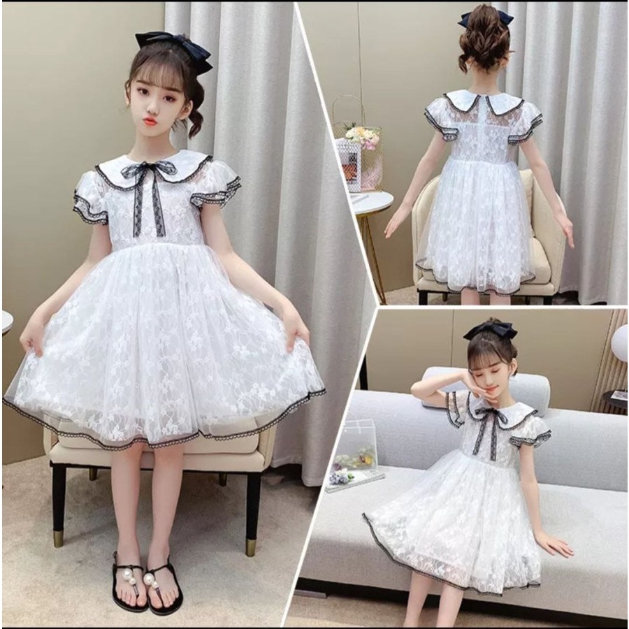 Baju dress anak perempuan import dress putih dress lengan pendek atasan anak perempuan baju anak per