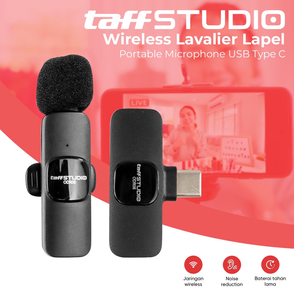 TERMURAH TaffSTUDIO Wireless Lavalier Lapel Portable Microphone USB Type C