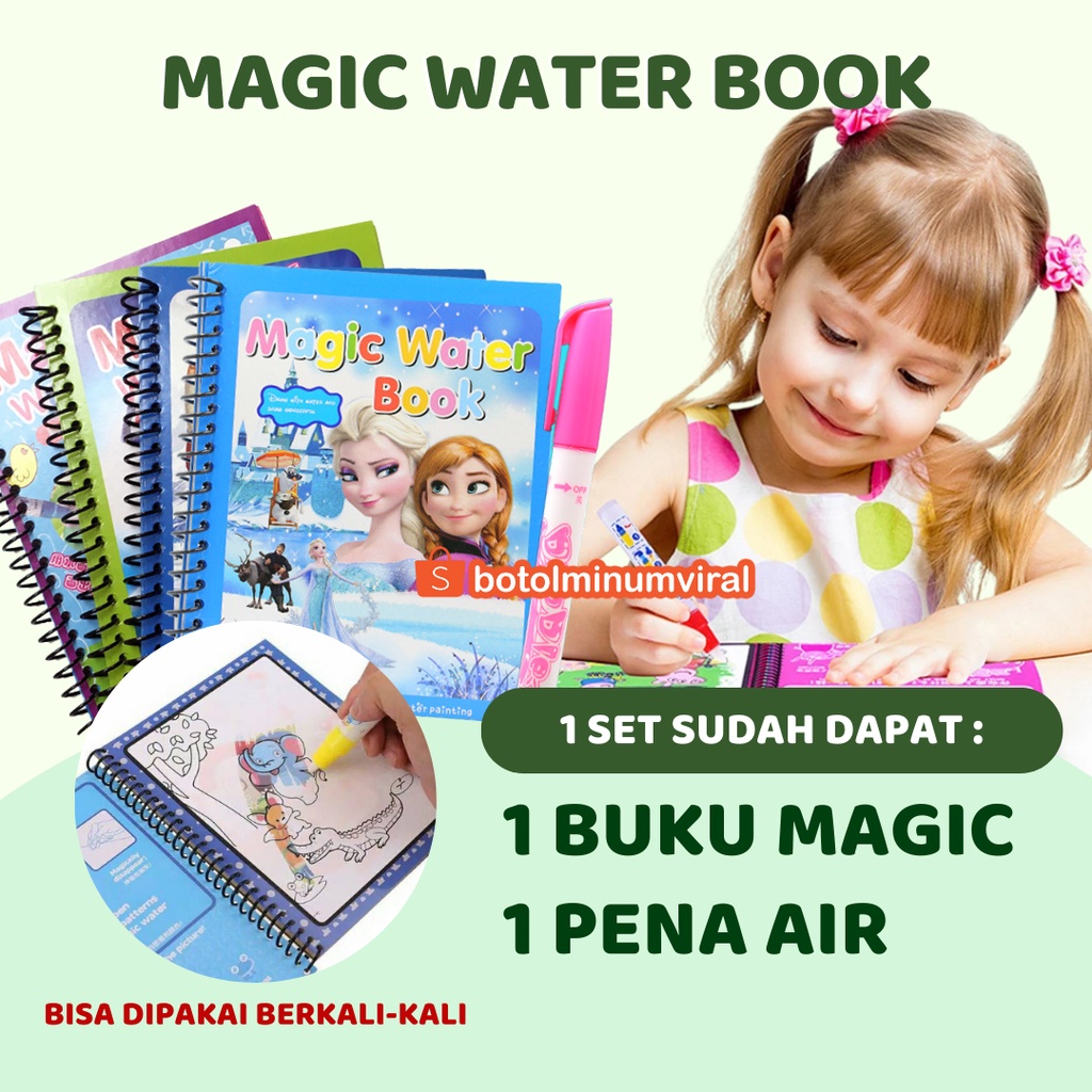 Buku Magic Water Drawing Book Mainan Edukasi Anak Belajar Mewarnai