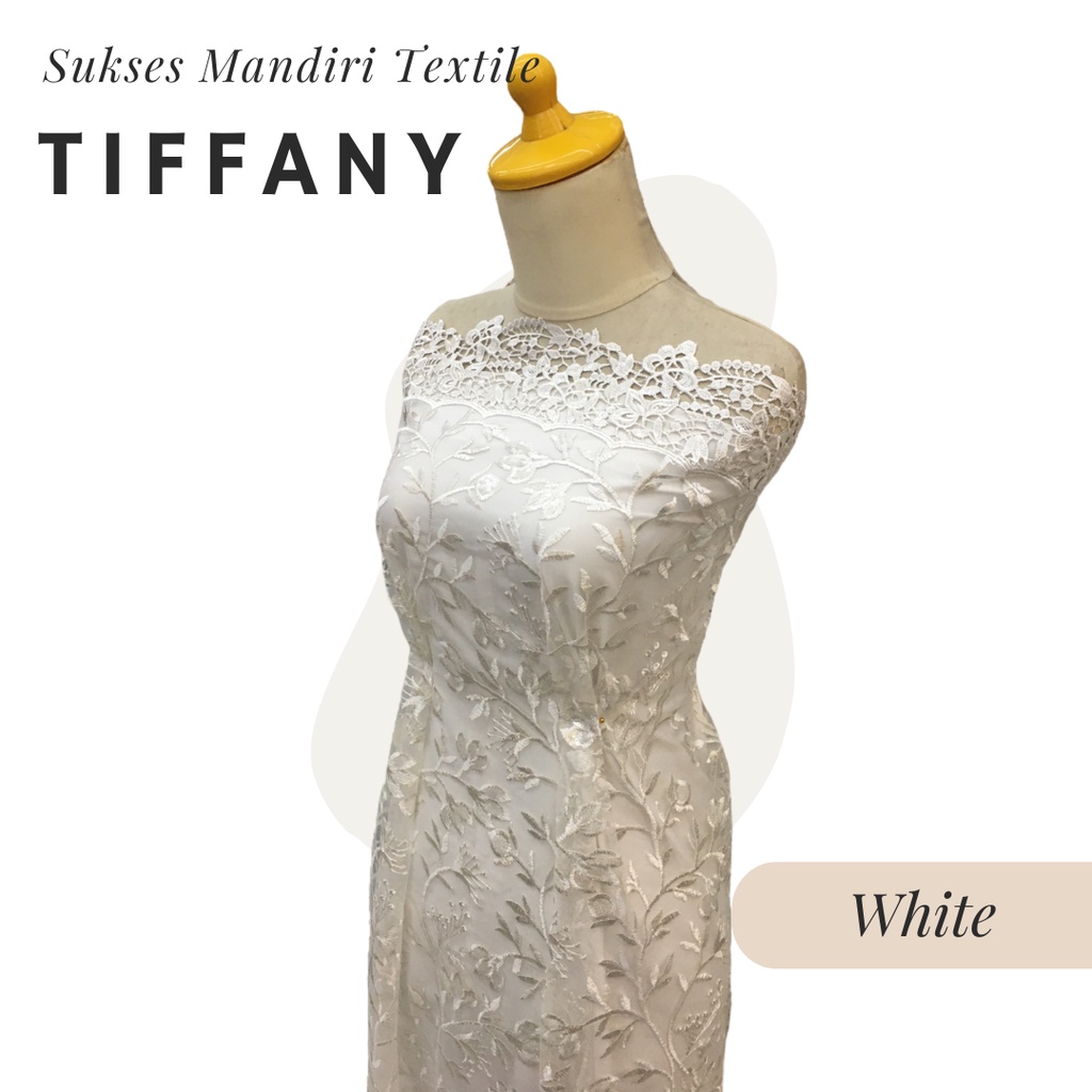 [TIFFANY] Brukat Tulle Tile Payet Renda Tile Motif Bunga Warna White Putih | Harga ½ meter = 50 cm (