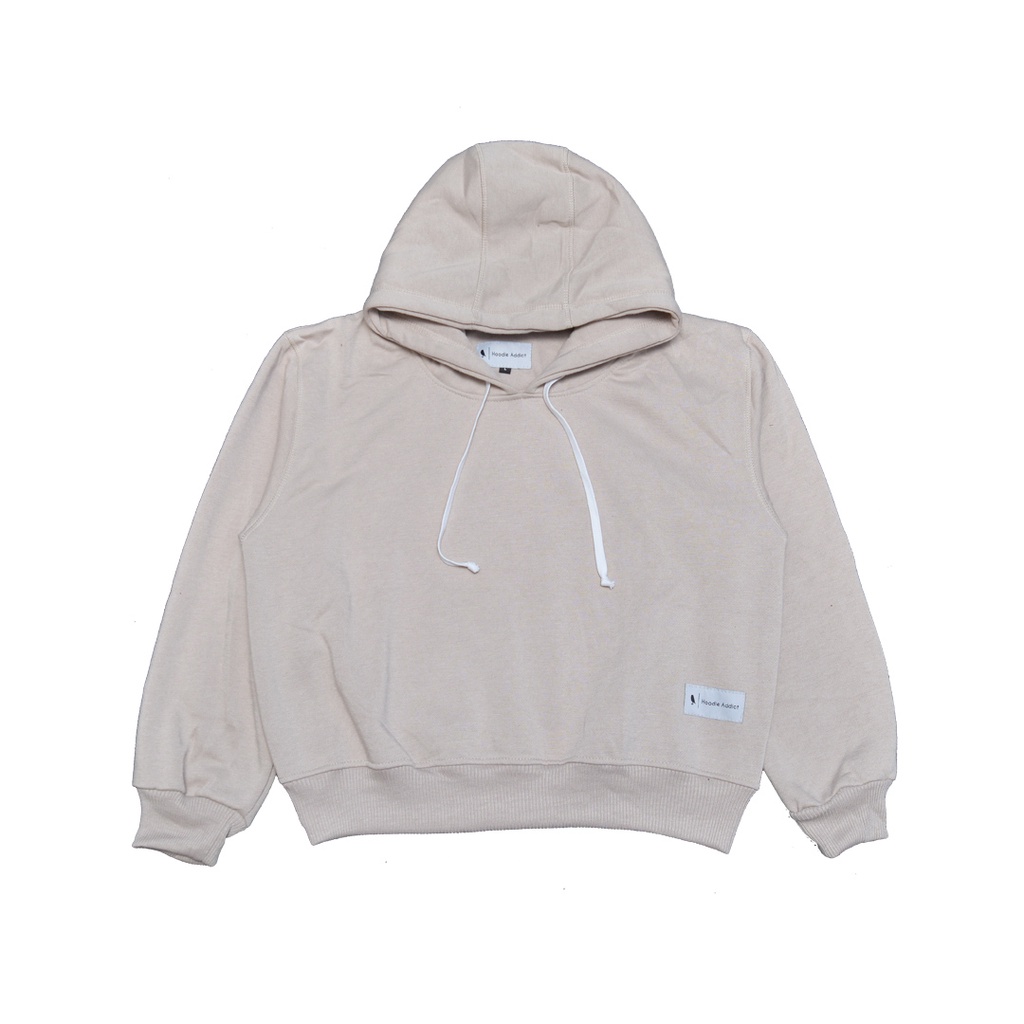 	 Hoodie Addict - Crop Hoodie Basic Polos Tebal Wanita Warna Beige / Cappucino	