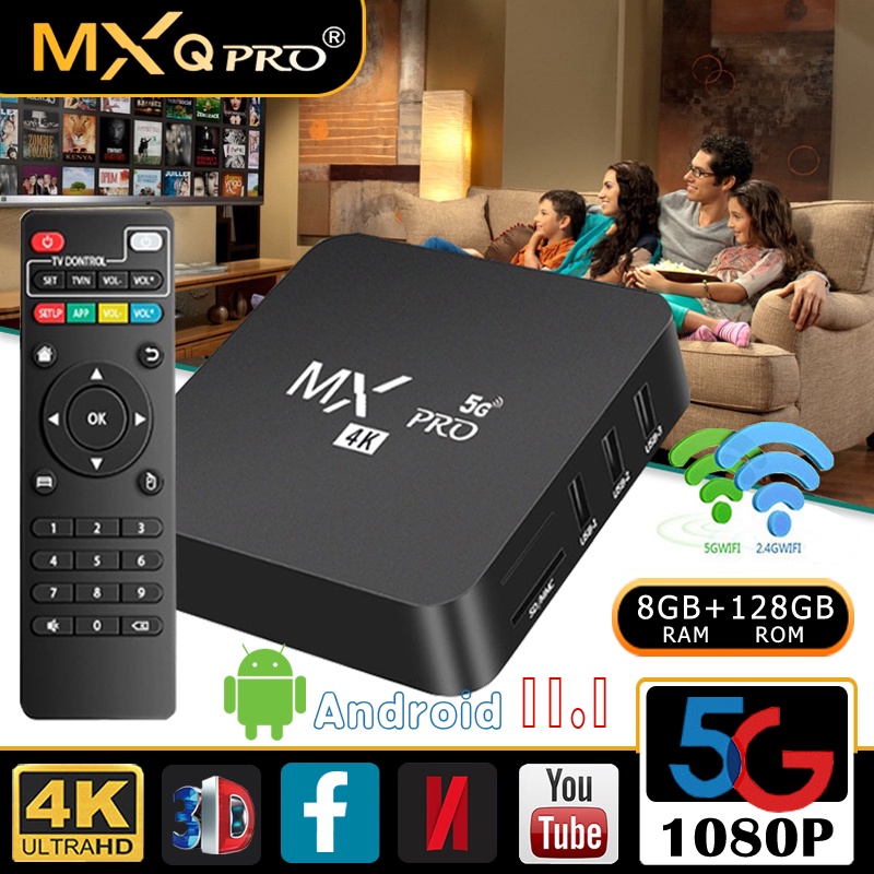 android tv box unlock full root 8gb+128gb  MXQ PRO caja de smart TV box 2.4g/5g Wifi 4K stb 3D cocok