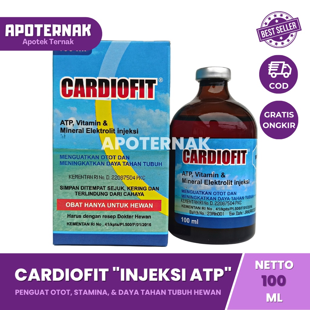 CARDIOFIT 100 mL | ATP Vitamin Mineral Penguat Otot Hewan Sapi Kambing Domba Kerbau Ambruk | Seperti Biosan TP Biodin Bioselvita