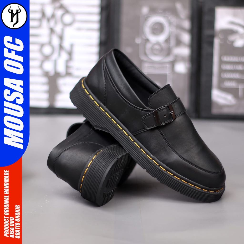 Sepatu Pantofel Docamrt Loafers Pria Kulit Syntetic Hitam Mousa Korbit