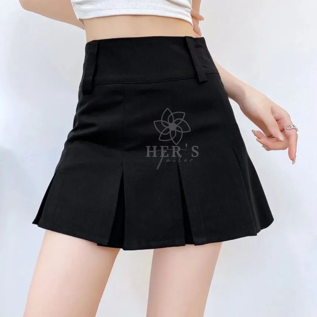 Her's ID - Vena Skirt Plain A-Line Skirt - High Rise Skirt - Rok High Waist - Rok Ala korea - Rok Li