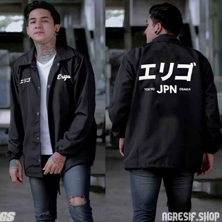 Chekout Jaket Coach Parasut Pria Wanita Distro Original Korean Street Style Hitam Import Sablon Kore