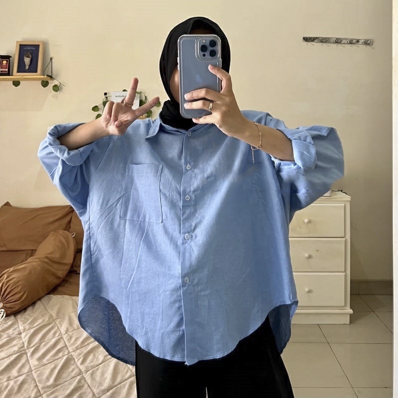 Kemeja Wanita Korea Style Aisyah Terbaru Kekinian Viral Crinkle Premium Reva Atasan Aesthetic Ootd