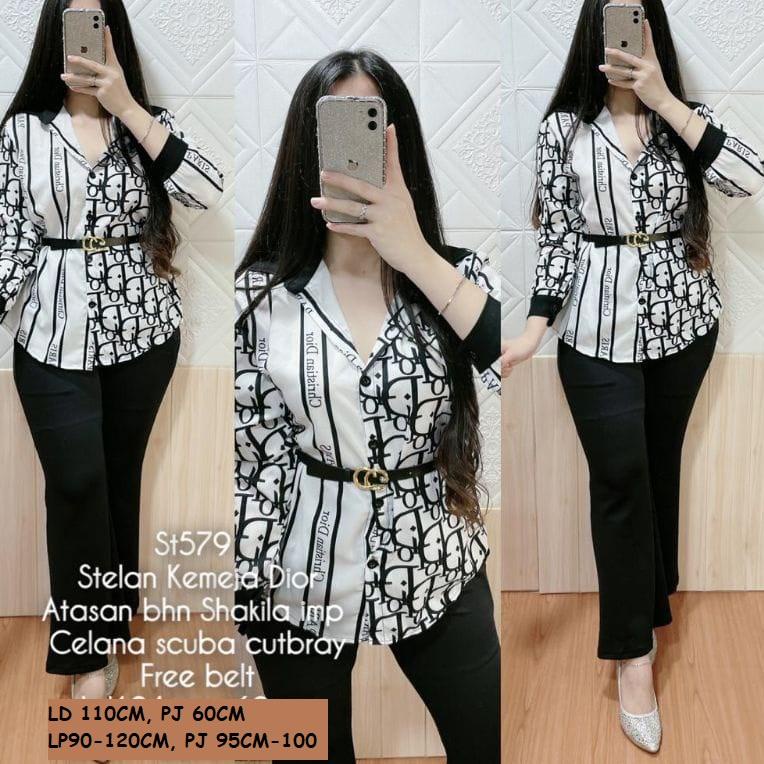 CHEKOUT SETCEL/ ONESET KEMEJA MOTIF Printing termurah/ setelan kantor wanita