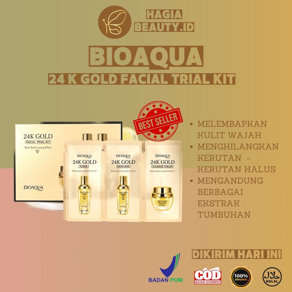 BISA COD - BIOAQUA 24K GOLD FACIAL TRIAL KIT TRAVEL SIZE - TONER/SERUM/CREAM