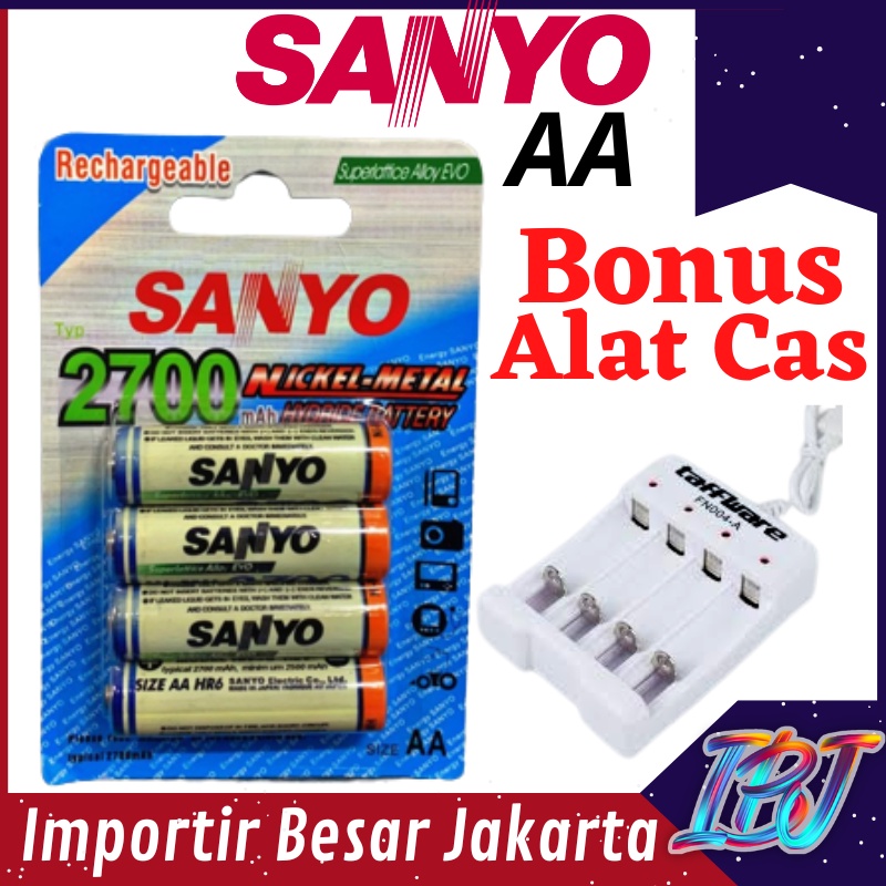 FREE CHARGER Baterai AA Sanyo Isi 4 Rechargeable Cas Charger Charge Recharge Tamiya Murah Sony Sanyo