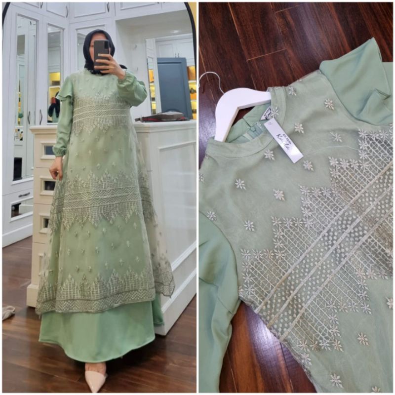 dress pesta wanita ORI by edness kayla hijab gamis wanita muslimah bahan organza bordir Mix ceruti