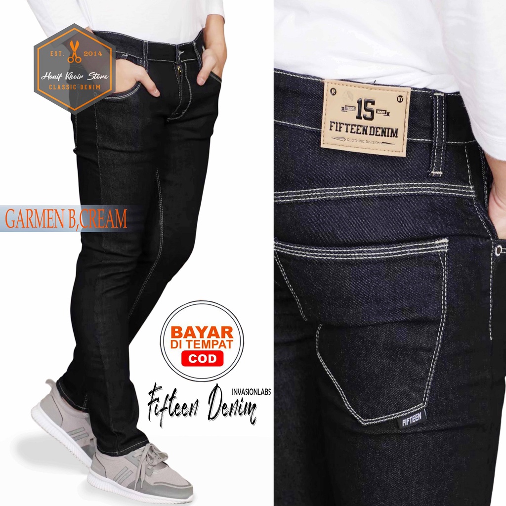 FIFTEEN DENIM TERLARIS CELANA JEANS SLIMFIT PRIA/COWO/COWOK MURAH DAN GROSIR GARMEN B'CREAM