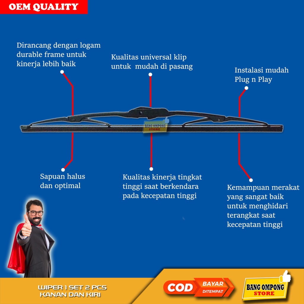 WIPER BLADE MOBIL SEPASANG TOYOTA SOLUNA PEMBERSIH KACA MOBIL