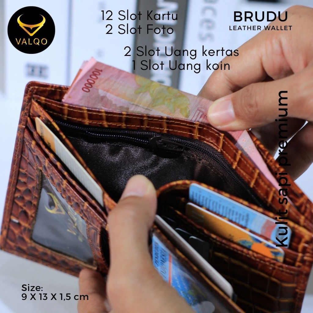 [VALQO] BRUDU BY Dompet Kulit Sapi Motif Buaya Pria Cowok Kartu Laki Berdiri 3/4