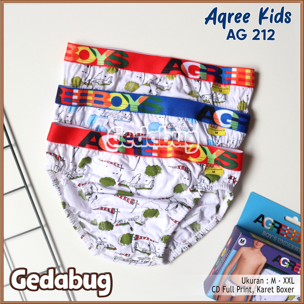 [ 3 pc ] CD Anak Agree Kids AG 212 | Celana dalam anak full print karet Boxer | Gedabug