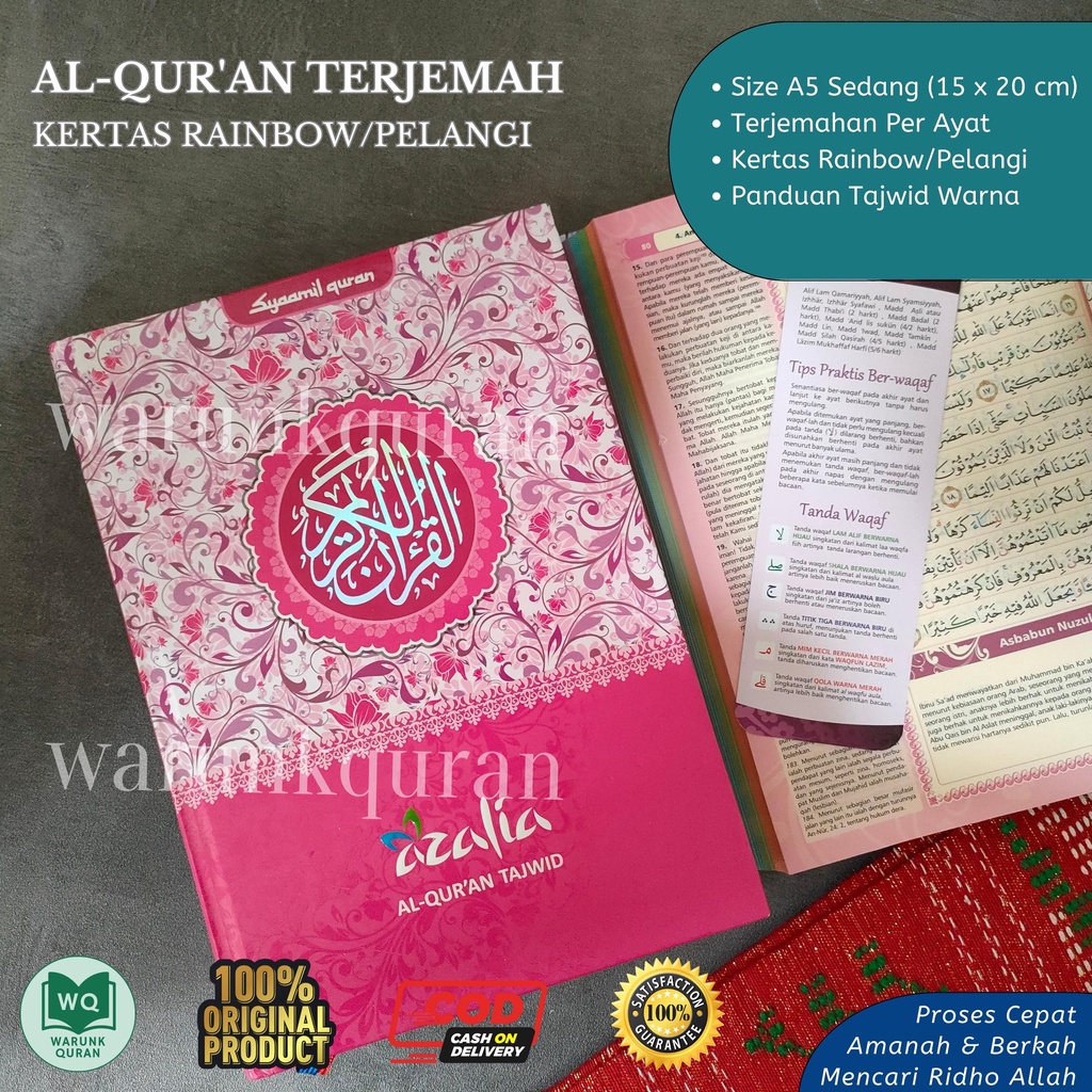 Quran Azalia Terjemahan Tajwid Warna Kertas Rainbow Syaamil A5 Sedang