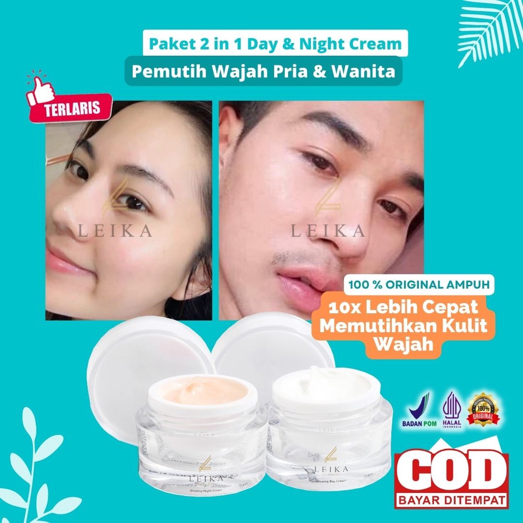 Paket 2in1 Cream Siang Malam Cream pemutih wajah Cream Pemutih wajah glowing cepat pria wanita Bpom 