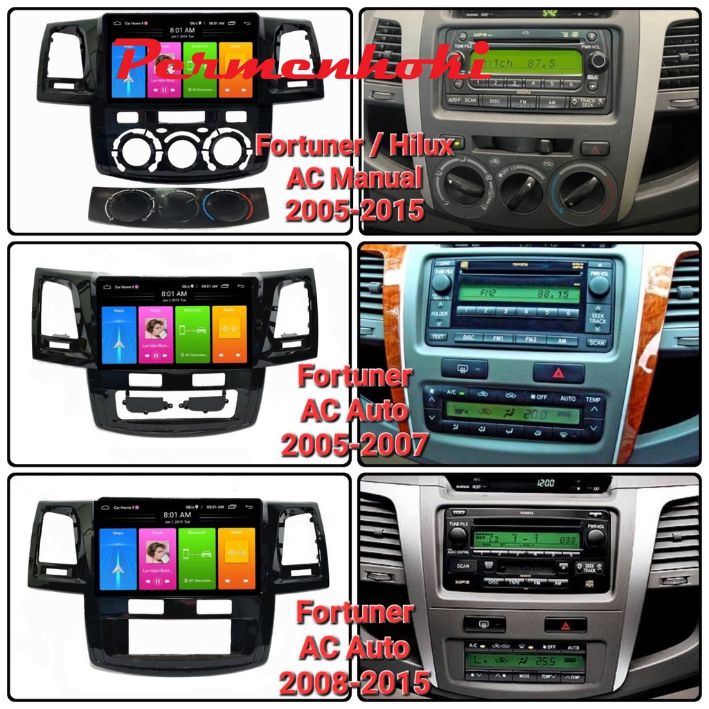 frame headunit android 9" toyota hilux / fortuner 2005 - 2015