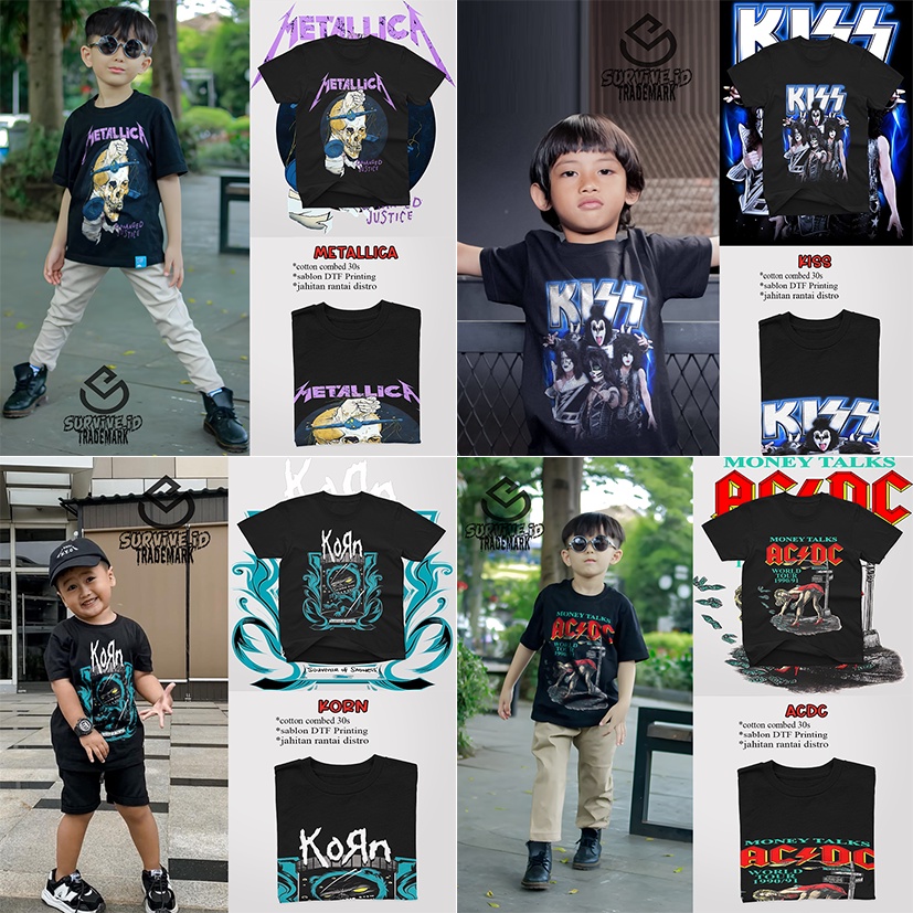 Kaos motif band kaos anak 1-12tahun kaos anak laki laki kaos anak perempuan kaos metallika kaos band