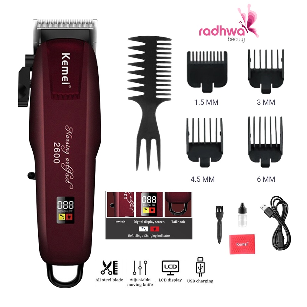 Alat Mesin Cukur Pangkas Rambut Elektrik Kemei KM-PG2600 Profesional Hair Clipper Cordless Pencukur Rambut