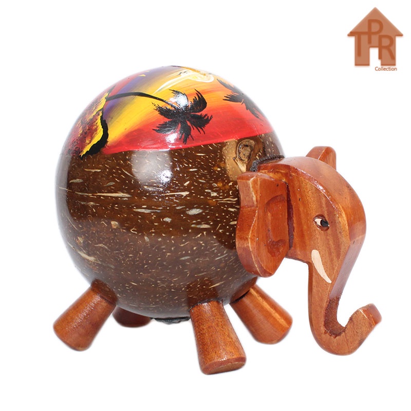 Kerajinan Batok Tempurung Kelapa Celengan Model Gajah Natural / Lukis