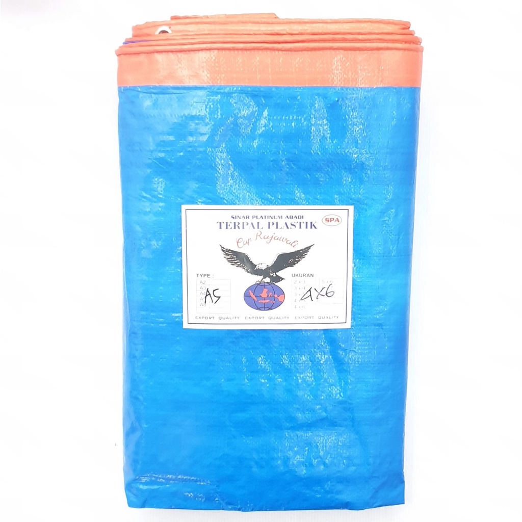 Rajawali ORI 100% Super UV A5 4x6 Meter BIRU MUDA ORANGE Terpal Plastik PREMIUM Bagus Awet Dan Murah