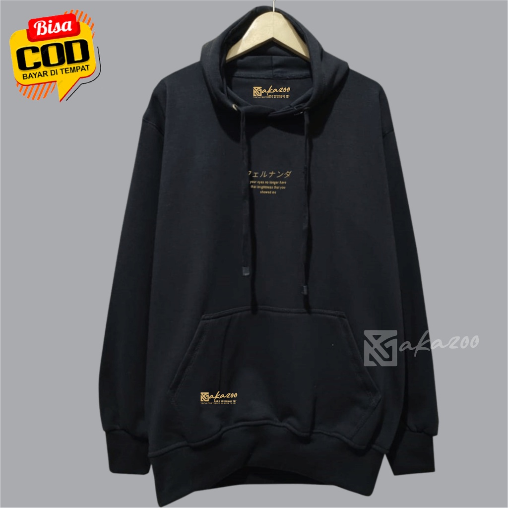 hoodie distro pria original bahan flece Sablon your oyes tulisan jepang Warna Hitam sweater oversize pria xxl ziper hoodie korea style akazoo.id