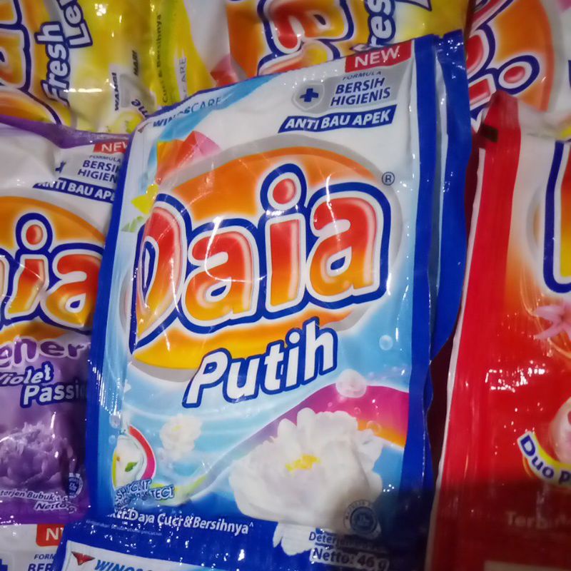DAIA Deterjen Bubuk 46 Gram 1 Renceng Isi 6 Sachet All Varian Daya Powder Detergent Clean Fresh Lemon Floral Blossom Romantic Pink Violet Passion Putih Hijab 1000 Wings Murah Grosir