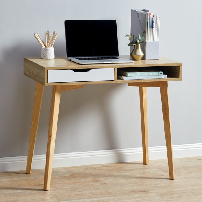 RAY Meja Kerja Kecil Scandinavian Pakai Laci & Storage - Meja Kantor Kecil