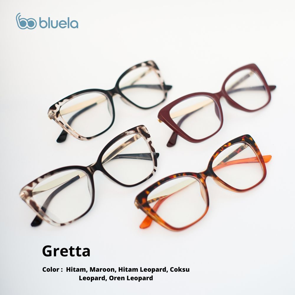 B L U E L A I Gretta Glasses Kacamata Cateye Wanita Anti Radiasi Frame Hitam Leopard