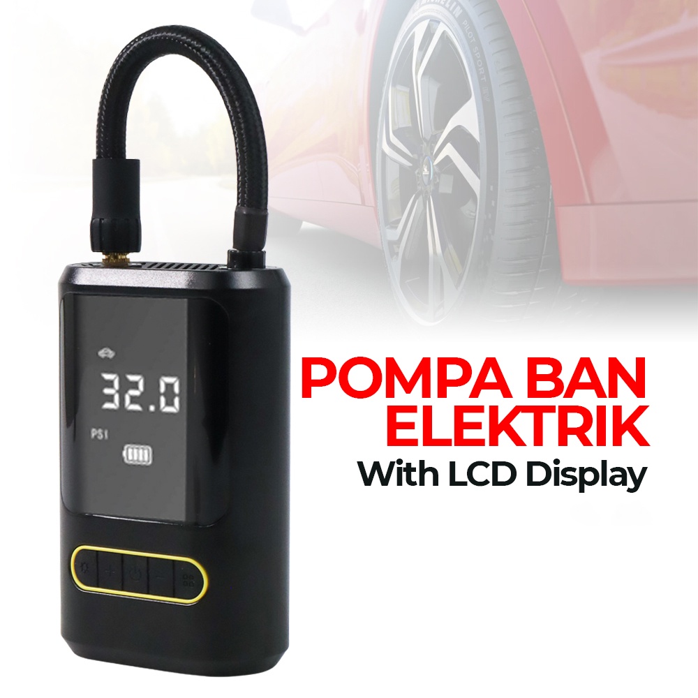 Pompa Ban Elektrik Mini Tire Inflator LCD Display Rechargeable - ATJ-8466 - Black