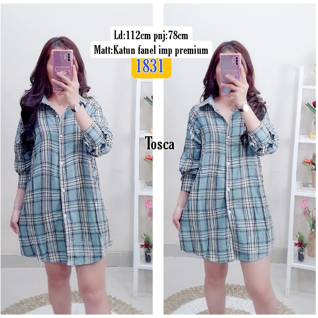 TUNIC KEMEJA KOTAK TOSCA 1831/ BAJU WANITA IMPORT / TUNIK MODEL TERBARU / BLUS KEMEJA LENGAN PANJANG