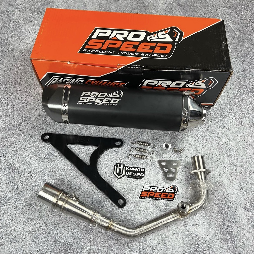 Knalpot ProSpeed Black CNC Fullsystem Vespa Sprint prima S LX 3v i-get