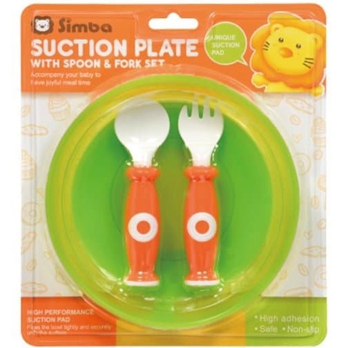 Simba Suction Plate With Spoon and Fork Set - Green